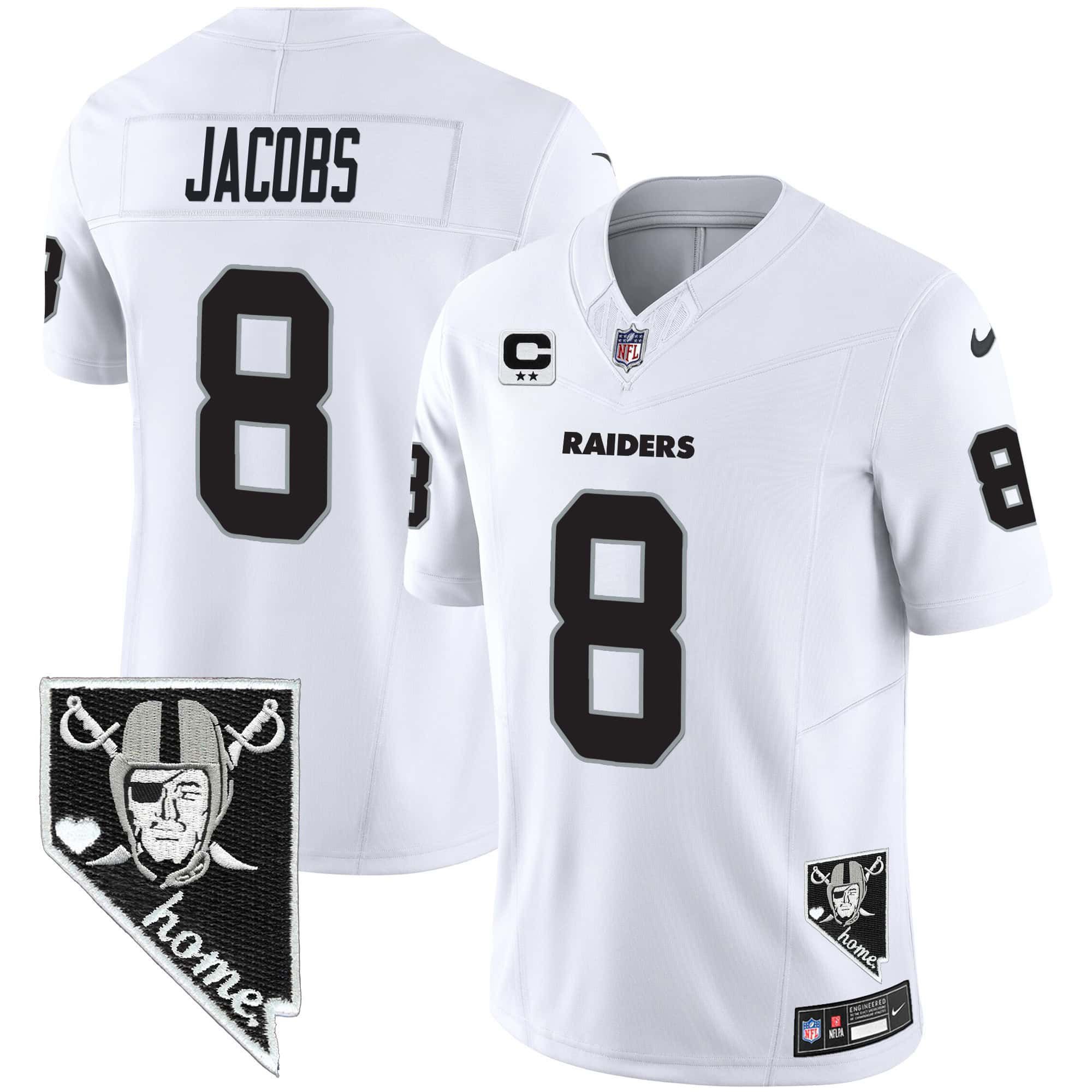 Men Oakland Raiders #8 Jacobs White 2024 Nike Nevada Home Patch Vapor NFL Jersey
